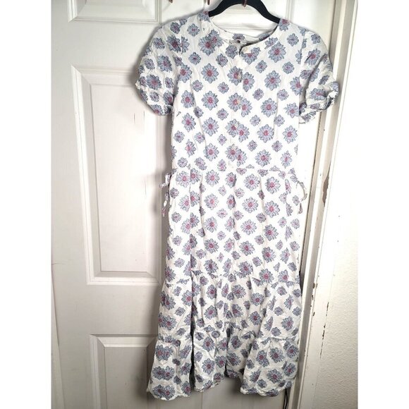 Loft Floral Button-Down Midi Sunday Dress With Puff Sleeves & Tie Detail SZ 0p - Picture 2 of 10